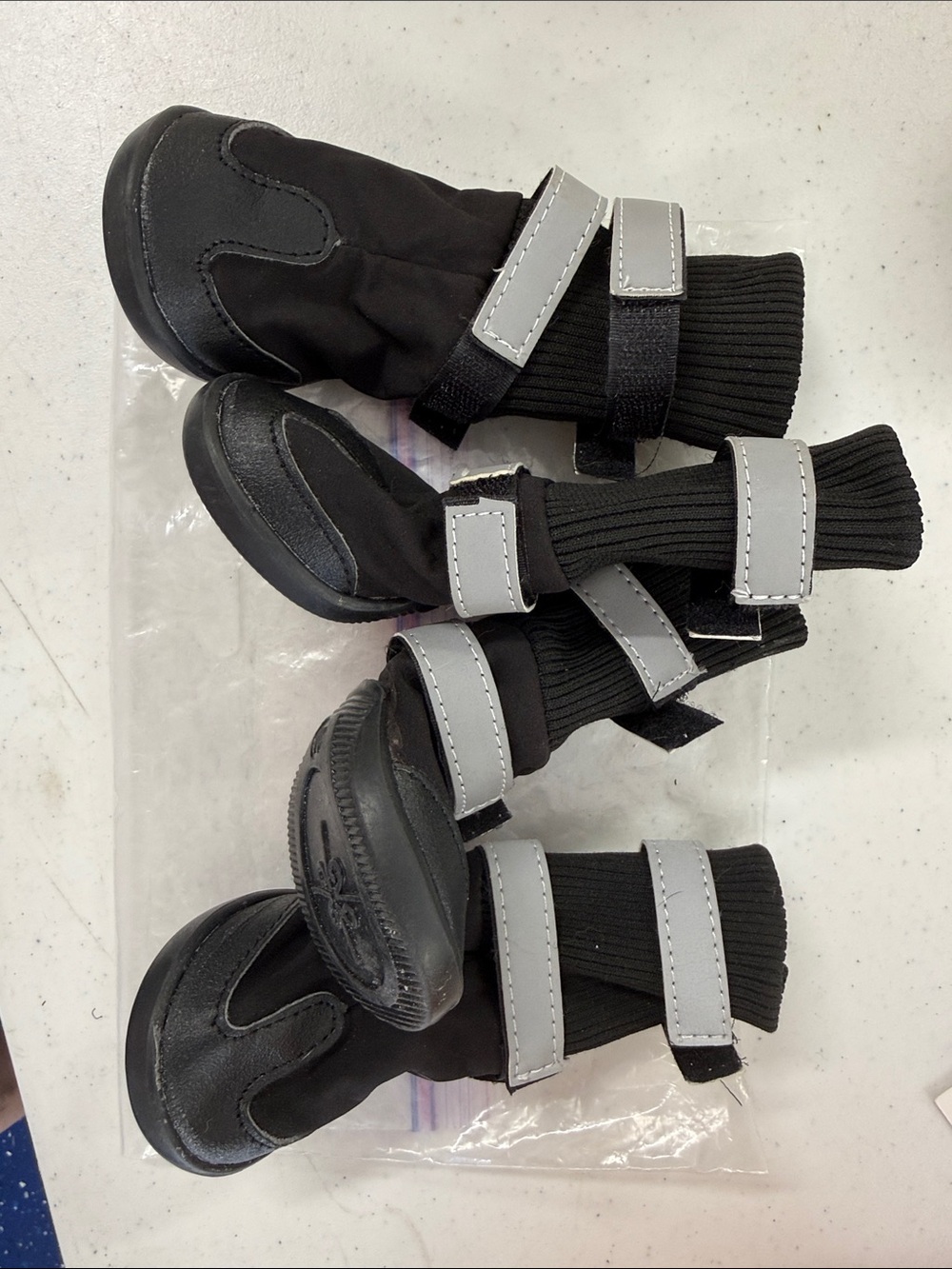 Muk Luks Black Dog Boots with Gray Reflective Straps